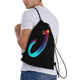 Pazacon Drawstring Bags Initial Drawstring Backpack Sackpack Black Draw String Cinch Bags for Sports, Gym, Travel, Swimming, Beach, Camping, Rainbow Letter J
