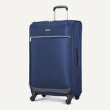 Amazon Basics 28" Large Checked Softside Expandable Suitcase with 360-Degree Multi-directional Spinner Wheels, Zippered Pockets, Telescoping Handle, Spacious, Navy Blue