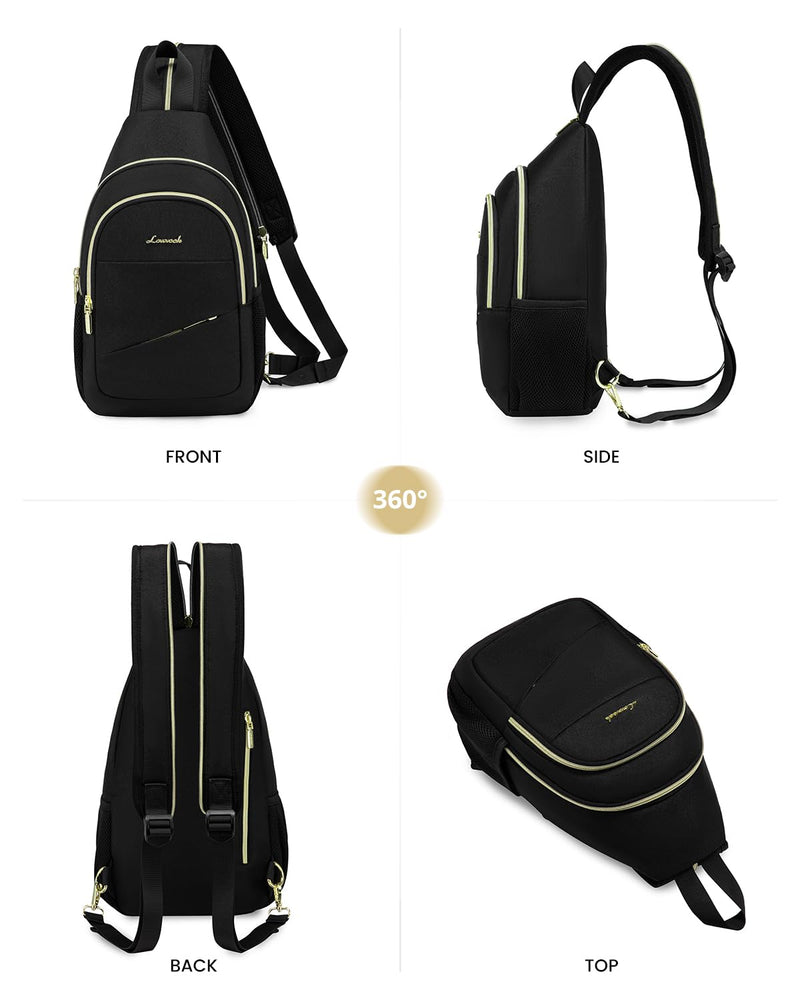 LOVEVOOK Sling Bag for Women, Sling Backpack Crossbody Bags Convertible, Small Diaper Bag Hiking Daypacks Water-resistant, Travel Shoulder Bag Chest Bag, Black