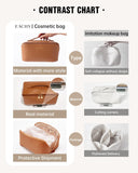 EACHY Travel Makeup Bag, Large Capacity Cosmetic Bags for Women, Waterproof Portable Open Flat Toiletry Bag Make up Bag with Divider and Handle, Gifts for Women (Brown, Large)
