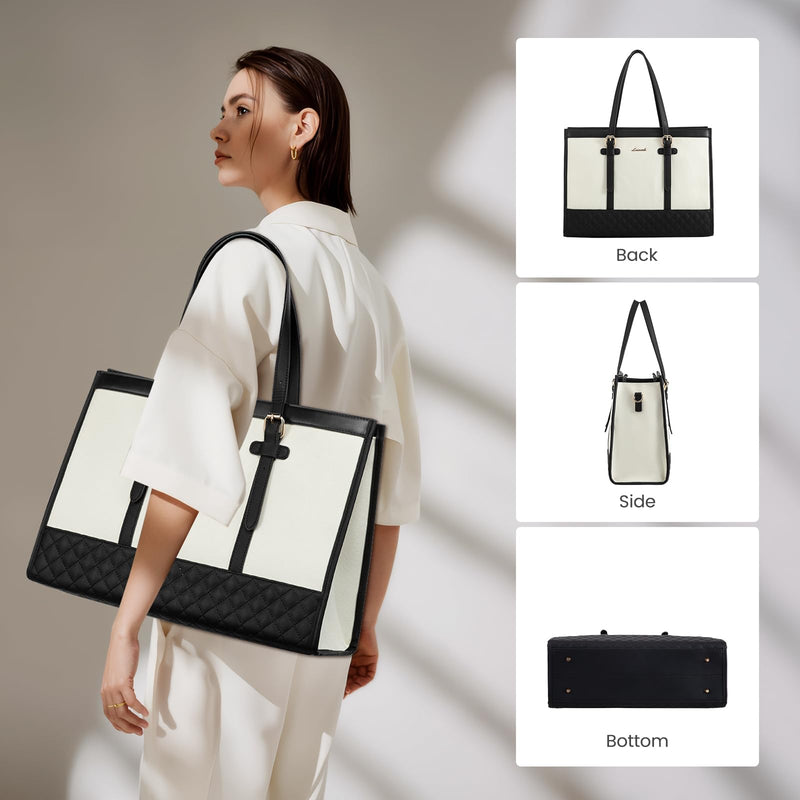 LOVEVOOK Laptop Bag for Women 15.6 inch Canvas Laptop Tote Bag, Large Capacity Work Bag with Clutch Purse, Computer Bag Office Business Briefcase, Casual Handbag for Travel College Teacher School