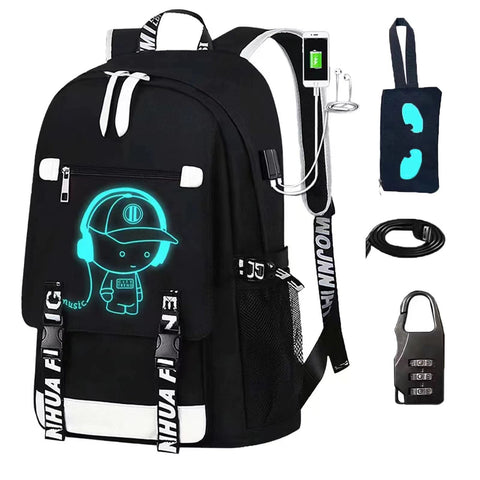 RM Family School Backpack for Boys Print Backpack Teenagers Anime Large School Bag Outdoor Reflective Daypack.Luminous Pattern Travel Laptop Backpack - With Usb Charging Port Headphone port