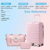 LARVENDER Luggage Sets 3 Piece with Duffel Bag Hardside PP Carry On Suitcase with 360° Spinner Wheels TSA Lock Luggage Sets for Women, Orchid Pink