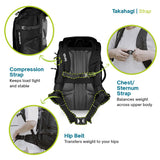 torch Travel Backpack 40L – TSA Friendly Flight Approved, Carry-On Waterproof Hiking Daypack with Rain Cover – Lightweight Rucksack for Camping, Trekking, Outdoor Adventures – Takahagi(Black)