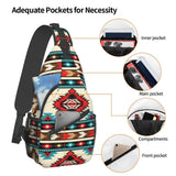 QISENTIS Tribal Aztec Geometric Pattern Sling Bag Crossbody Backpack Native American Ethnic Tribal Southwest Stripe Red Gym Travel Hiking Daypack Navajo Print Chest Shoulder Bag Unisex