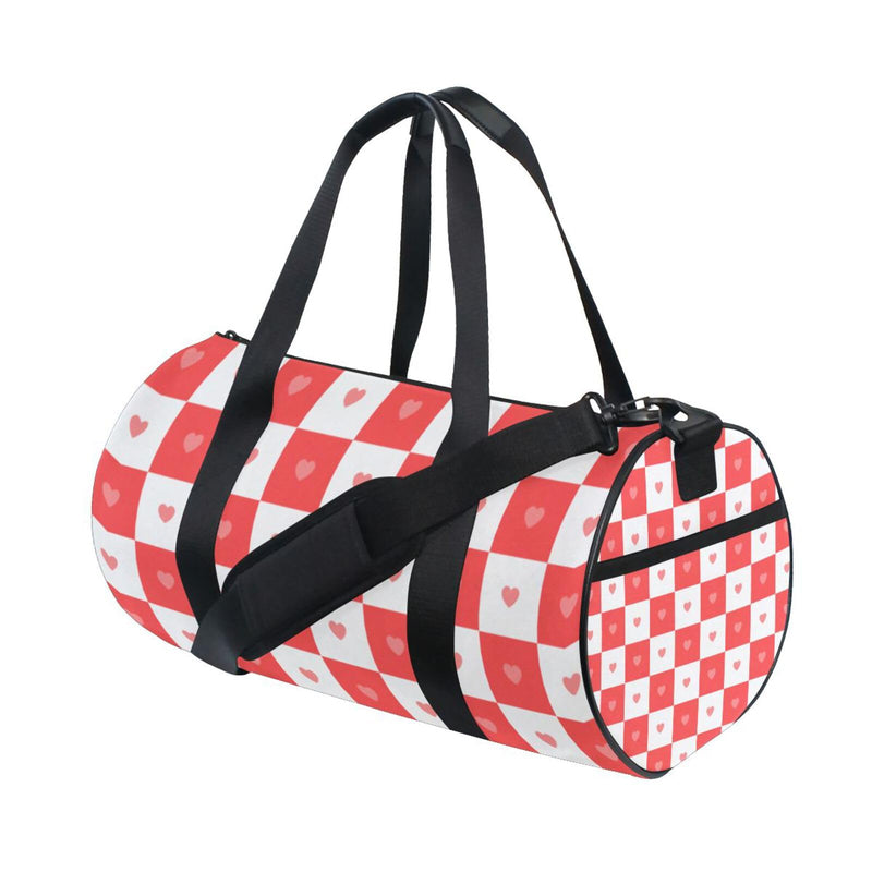 Buffalo Plaid Check Red Heart Large Capacity Luggage Travel Bag Business Trips Travel Weekender Gear Bag