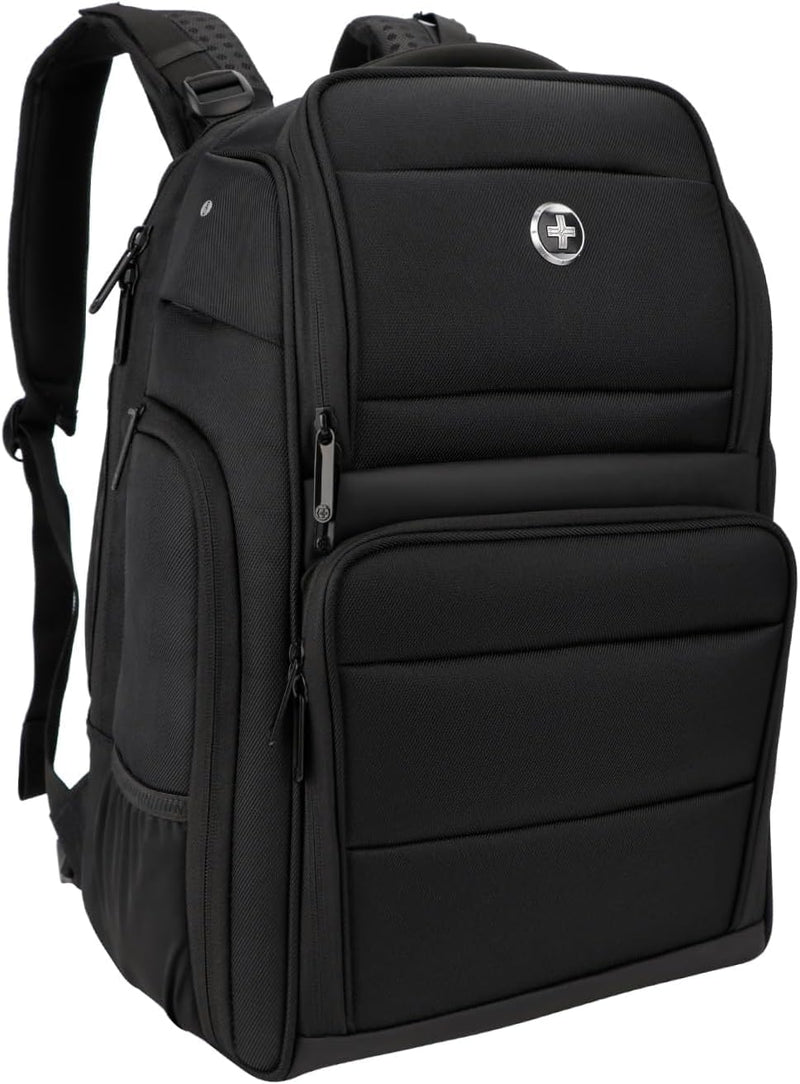 Swissdigital Design Fits 15.6 inch Large Laptop Backpack for Men and Women, Computer Bag with USB Charging Port and Vibrating Massager for Business/Travel/Commute Daily, Black | SD1002M-01