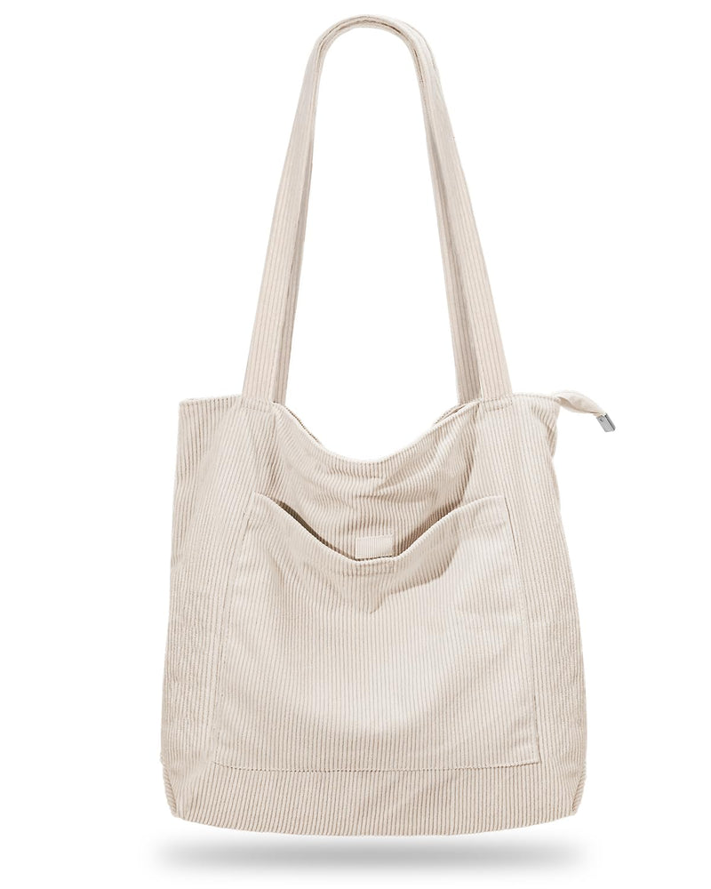 Iioscre Corduroy Tote Bag for Women,Hobo HandBags with Zipper,Large Capacity Casual Shoulder Handbags with Inner Pockets