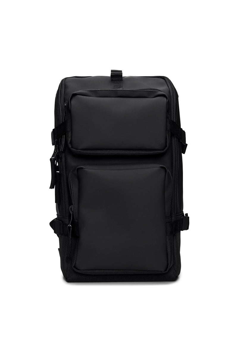 RAINS Trail Cargo Backpack – Black Unisex Cargo Backpack Water Resistant Water Repellent PU Fabric Smooth Feel Outdoor Urban Design 14L Capacity – 2 Year Warranty
