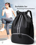 BROTOU Soccer Bags - Football & Volleyball Backpack with Ball & Shoe Compartment, Gym Bags for Men/Women (L, Black)