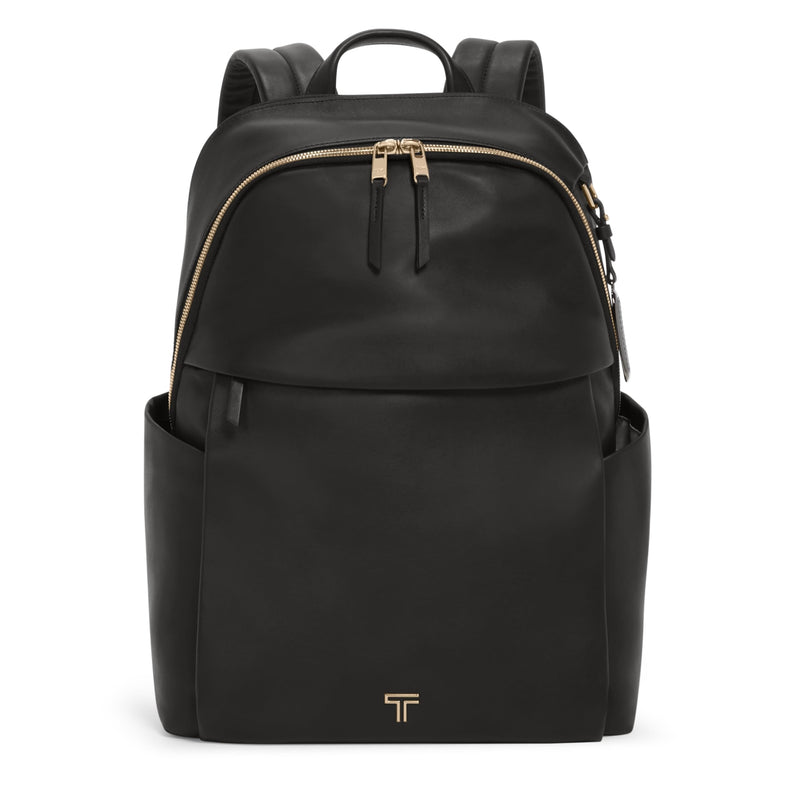 TUMI - Voyageur Raina Backpack - Women's Premium Leather Backpack - Everyday Bag with Phone Pocket & Laptop Compartment - Black, Light Gold Hardware