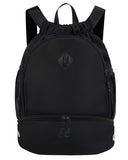 RHDZO Drawstring Backpack Gym Backpack with Shoe Compartment for Men Women String Sports Bag with Wet Pocket Cinch Swim Beach Bag, Black (Patent Pending)