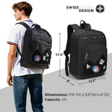 Swissdigital Design Big Student Laptop Backpack with Fun Personalized Patches For College Boy & Girl, Middle High School Teen Bookbag Cool Travel Daypack Black- Includes 3 Patches | SD1718-01