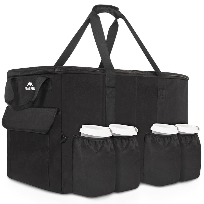 MATEIN Insulated Food Delivery Bag, XXXL Thermal Catering Bag for Hot & Cold Food, Water-Resistant Foldable Pizza Delivery Carriers for Transport with 4 Cup Holders & Reinforced Bottom, Black