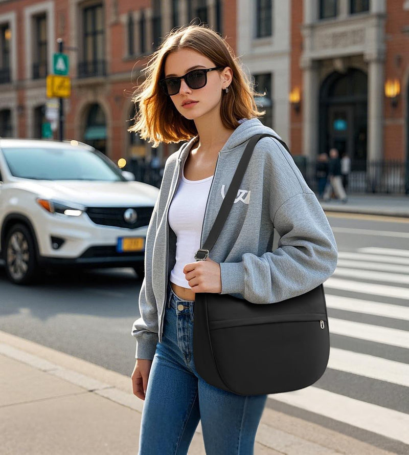 KALIDI Nylon Crescent Bag Medium Casual Shoulder Crossbody Purse with External Pocket for Women Men Travel
