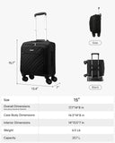 LUGGEX Carry On Luggage with Spinner Wheels - Stylish Lightweight UnderSeat Luggage - Soft Sided Small Suitcase with Front Open Design for Travel, Business (Black, 15 Inch)