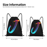 Pazacon Drawstring Bags Initial Drawstring Backpack Sackpack Black Draw String Cinch Bags for Sports, Gym, Travel, Swimming, Beach, Camping, Rainbow Letter J