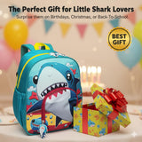 Alveroya Shark Backpack for Boys, 14 Inch Kids School Bag with Chest Strap, Fits Standard A4 Folder & Books, Cute Shark Pattern Kindergarten Daypack for Elementary Grades 1-2, Blue