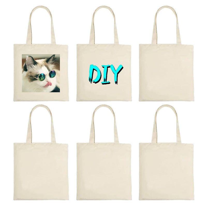 ORJ 6 PCS 15 x 16 Inch Blank Canvas Tote Bags for sublimation, DIY customization blank polyester tote bags