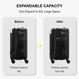 LEVEL8 Grace Hard Shell Carry on Luggage with Front Compartment, 20 Inch Expandable Suitcases with Wheels, Lightweight Carry-on Suitcase for Airplane, Tsa Lock, Black