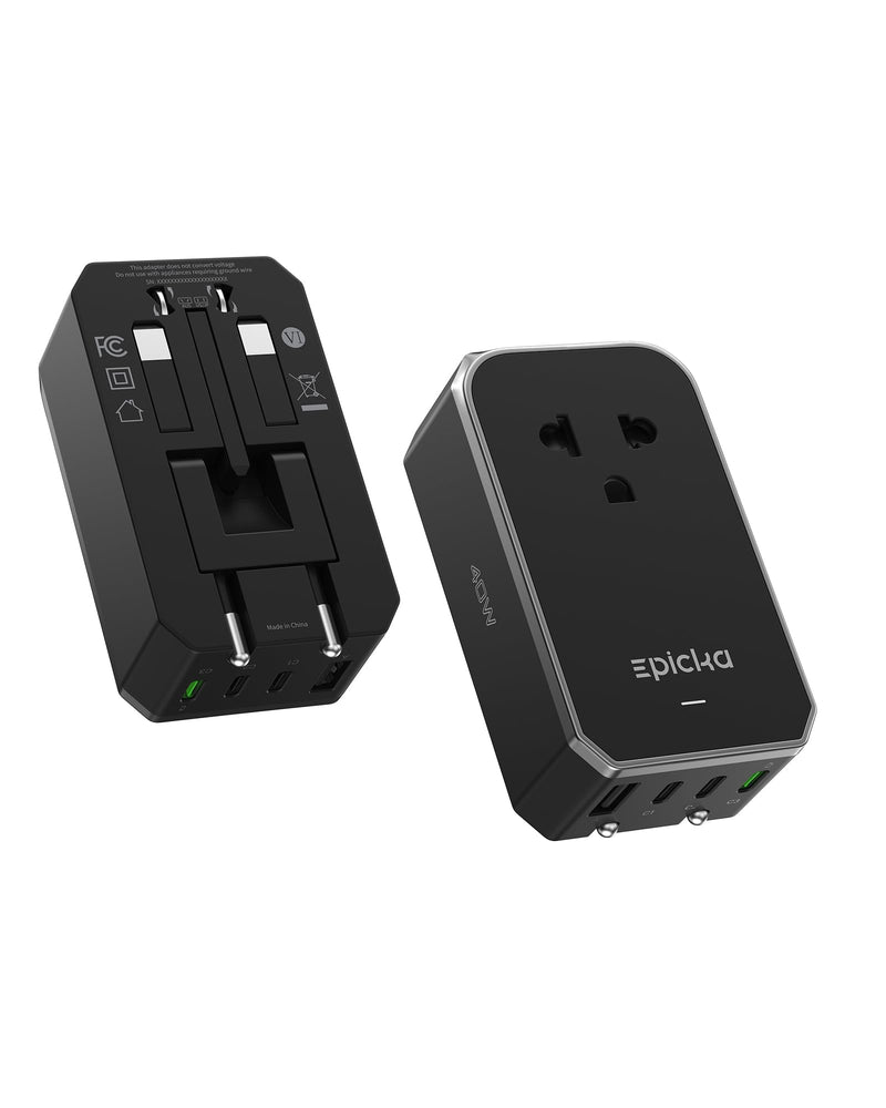 EPICKA Air 40W Universal Travel Adapter, PD Fast Charging International Power Adapter with 1 AC & 4 USB Ports, Worldwide Compact Travel Essentials for USA/EU/UK/AUS(Black, Not a Voltage Converter)
