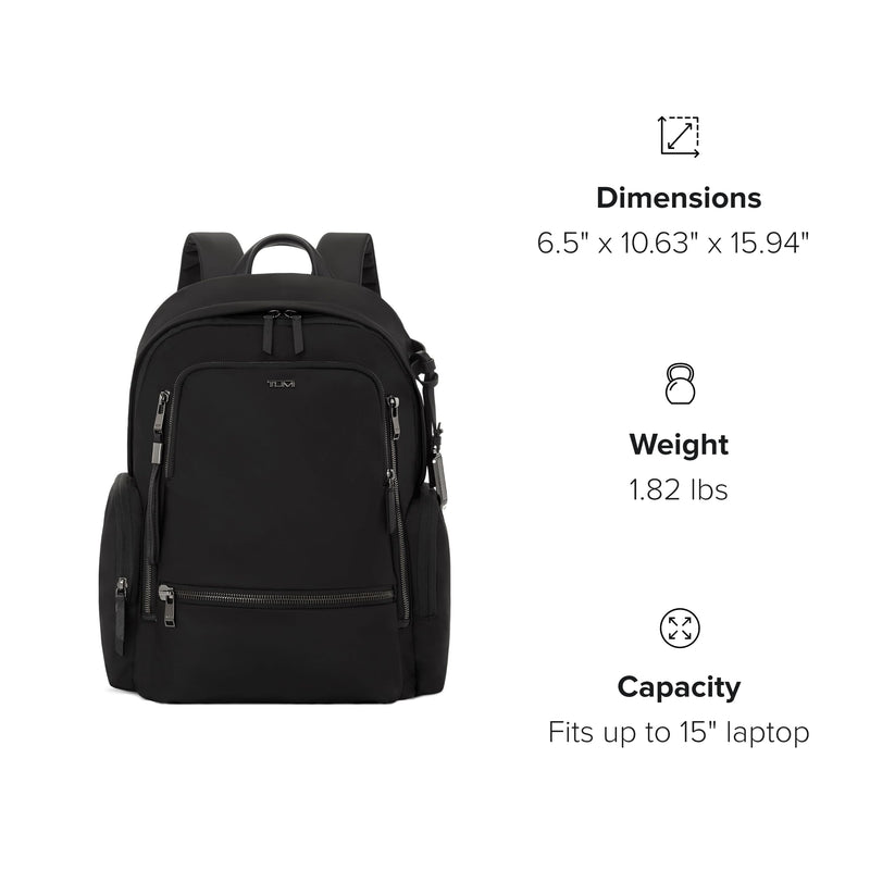TUMI - Voyageur Celina Backpack - Women's Work and Travel Bag - 16.0" X 10.6" X 6.5" - Holds Up to 16" Laptop - Black & Gunmetal Hardware
