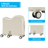 TABU Ride-on Luggage with Portable Bag for Kids，Hardshell Carry On Suitcase with Hidden Cup Holder, Foldable Pedal,Type-C & USB Interface, TSA Lock, 6-Spinner Wheels, White