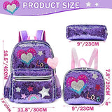 Meetbelify Backpack for Girls School Backpacks Kids Cute Sequin Bookbag for Elementary Kindergarten with Lunch Box Pencil Case for Girls 5-12 Years Old