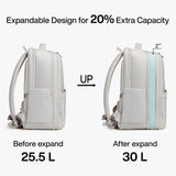 Hanke Expandable Travel Backpack 17 Inch, Full-Open Laptop Backpack Fits 15.6 Inch, Carry On Personal Item Bag with Luggage Strap, Business Work Backpack for Women Men, Light Grey