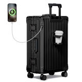 Krute Zipperless Luggage with Spinner Wheels Checked Aluminum Frame Luggage PC Hard Shell Suitcase with Charger and Cup Holder TSA Lock No Zipper 24 Inch Suitcases