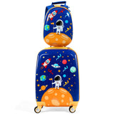 HONEY JOY Kids Luggage, 12" Toddler Backpack & 18" Travel Suitcase with Wheels, Lightweight Toddler Suitcase, Durable ABS Hardshell, 2Pcs Carry On Luggage Set for Boys Girls, Blue Astronaut