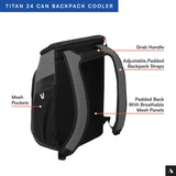 Titan by Arctic Zone Backpack Cooler, Insulated Soft Sided Bag with Leak Proof Lining and Padded Straps, for Lunch, Picnic, and Travel, 24 Can Capacity, Sharkskin Grey