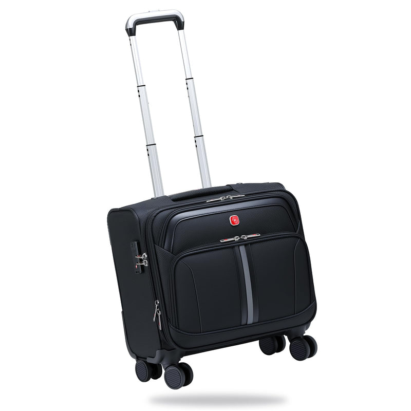ROPLUS Underseat Carry-On Luggage Lightweight Rolling Tote Bag with 4 Spinner Wheels (Black, 16-Inch)