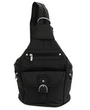 Womens Leather Convertible 7 Pocket Medium Size Tear Drop Sling Backpack Purse Shoulder Bag, Black