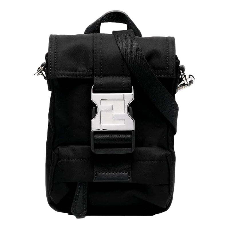FENDI Fendiness Black Nylon Buckle Mini Backpack Crossbody Bag, Small