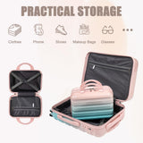 Luxebough Gradient Color Suitcase 2-Piece Set, 20" Rotating Wheel Suitcase with 14" Cosmetic Case, Lightweight Durable Hardshell Luggage with 360° Spinner Wheels for Travel, Women & Girls (Blue+Pink)