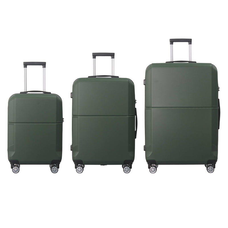 Furrnook 3-Piece Luggage Set 3 (20"/24"/28"), Hardside Suitcases with 8 Spinner Wheels, Scratch-Resistant ABS Shell, set2, set3 Travel Suitcase, TSA Lock (Minimalist Design, Green)