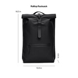 RAINS Rolltop Rucksack Large - Waterproof Rolltop Backpack Water Resistant Commuter Travel Pack Urban Minimalist (Black, Regular)