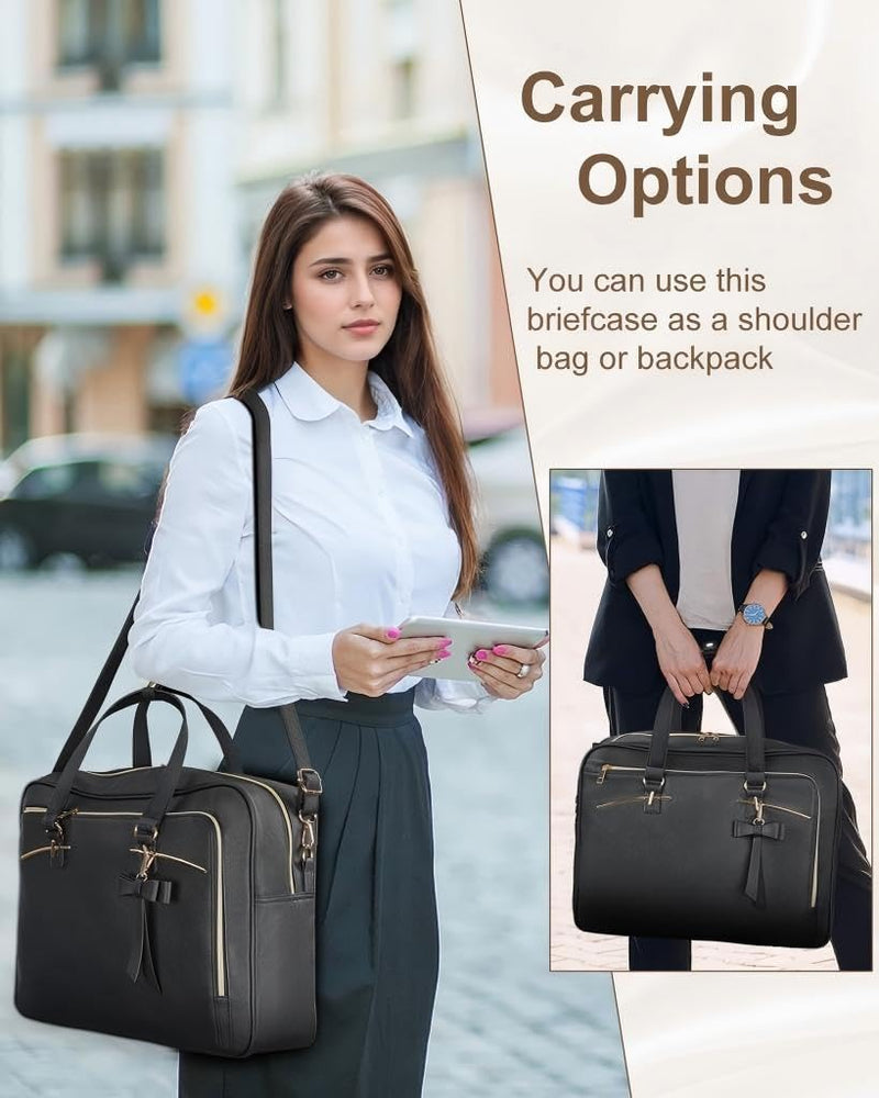 MATEIN 17.3 Inch Laptop Briefcase, Extra Large Convertible Briefcase Backpack for Women, Waterproof Laptop Bag for Work, 3 in 1 Shoulder Bag Computer Messenger Bag Gift for Business Office Lady, Black