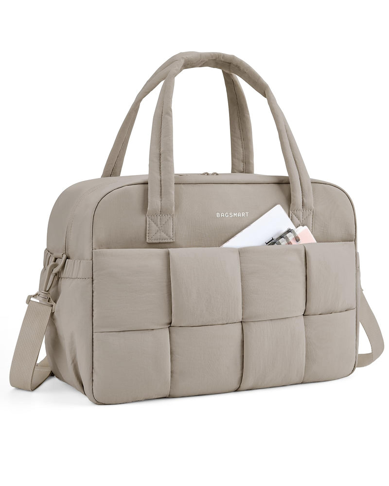 BAGSMART Gym Bag for Women, Personal Item Bag Puffer Duffle Bag, Weekender Overnight Bag Carry On Tote Bag for Travel, Camel