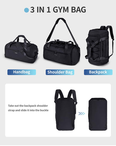 Sportsnew Gym Bag for Men Women with Shoe Compartment,Duffel Bag for Travel with Wet Pocket & Laptop Compartment,Mens Weekender Overnight Carry On Backpack Bag(Black Patent Pending)