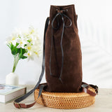 GORGECRAFT Medieval Backpack Drawstring Fibre Bag with PU Leather Straps and Alloy Clasps Portable Pouch for Viking LARP Renaissance Outdoor Activities Cosplay Gym Workout Saddle Brown 18x10.8 inch