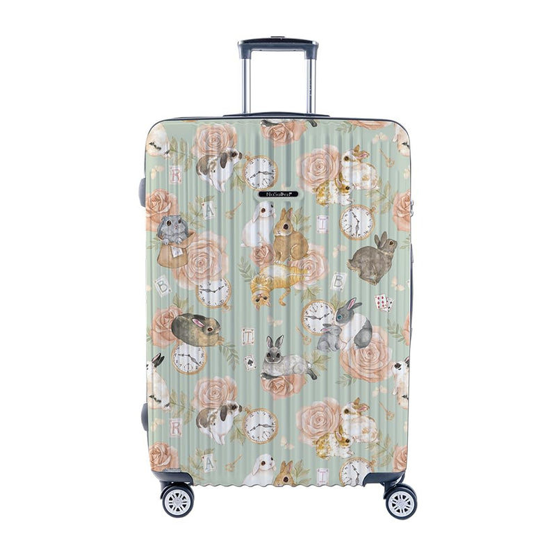 NaSaDen TSA Lock ABS+PC Hardside Luggages with Spinner Wheels, hard shell Lightweight Carry on rabbits floral flower desinger pattern printed travel suitcase (Wonderland Alice, 22)