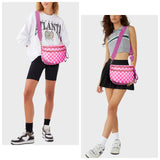 Lushandy Bum Bag Women's Checkered Crossbody Bag Nylon Cross Body Bags Plaid Mom Everyday Purse for Travel (Checkered Pink)