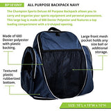 Champion Sports 600 Denier® Deluxe Top Loading All Purpose Backpack with Inner & Outer Pockets - Adjustable Straps & Carry Handle - 19"Lx18"Wx10"H - Navy
