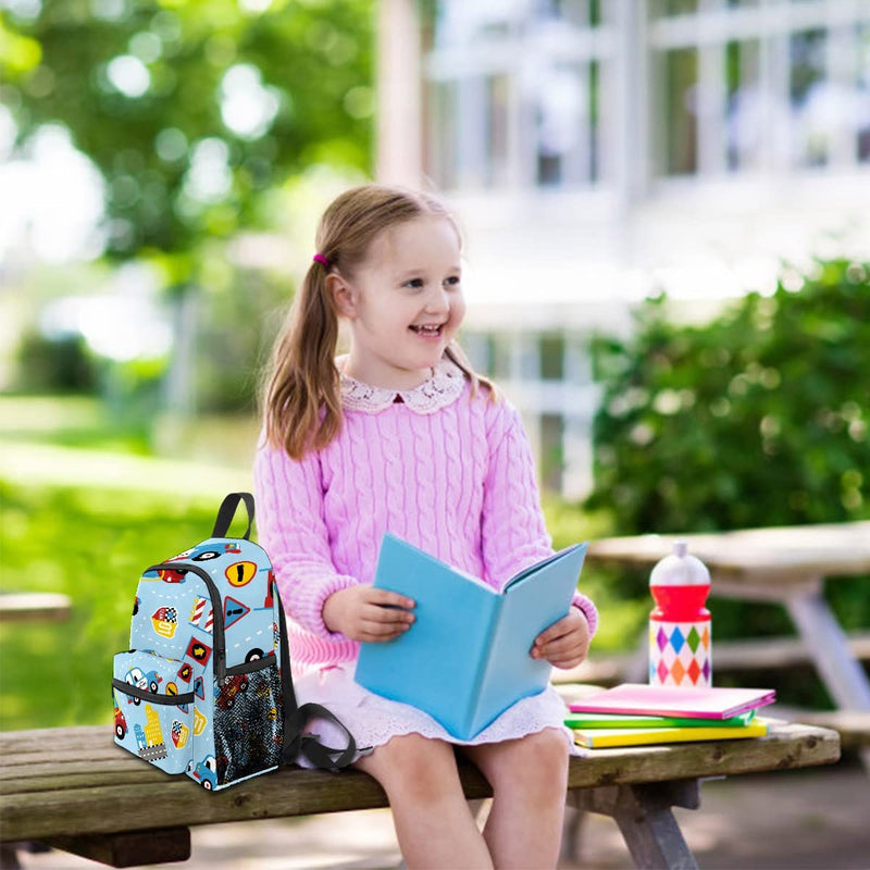 Kids School Bag Girls Boys Preschool Toddler Backpack for Boy Girl Lightweight Shoulder Book Bag for Kids Perfect Back Pack for Toddler to Kindergarten Firefighter Police Car Blue