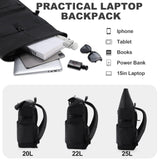 VASCHY Rolltop Travel Backpack for Men, Water Resistant Expandable Large Carry-on Casual Daypack for Work Business Hiking College Black