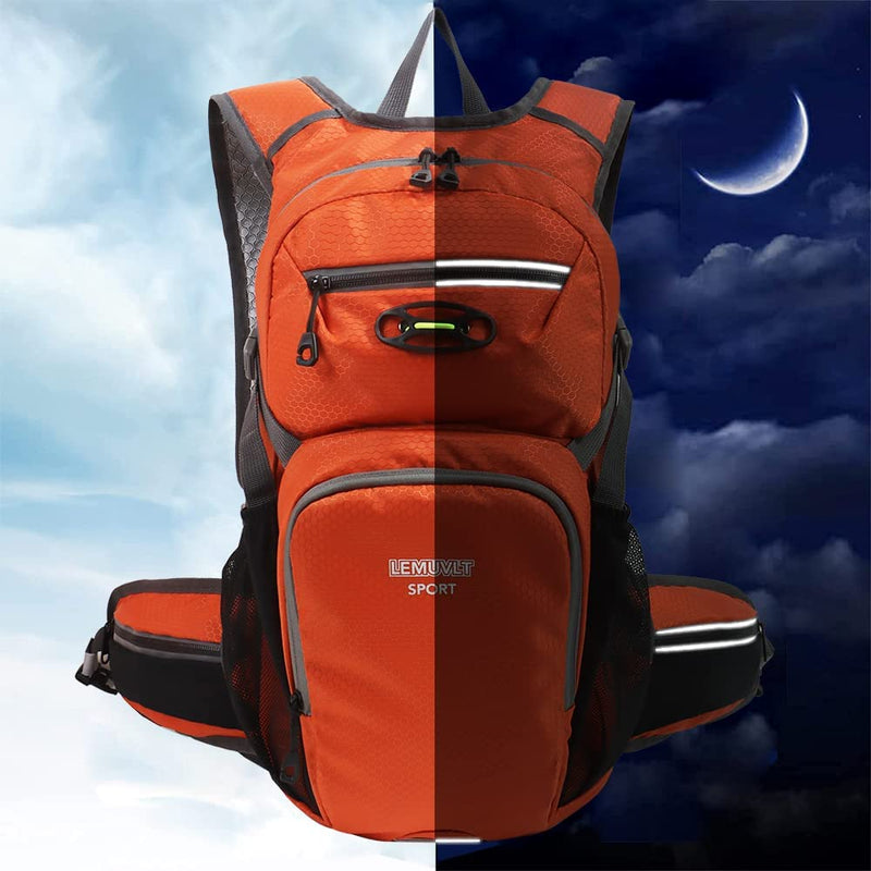 Lemuvlt Small Hiking Daypack Rucking Backpack 15L,Lightweight & Durable -Ideal Backpack for Skiing, Skating, Snowboarding,Hiking, Running, MTB Cycling (Orange)
