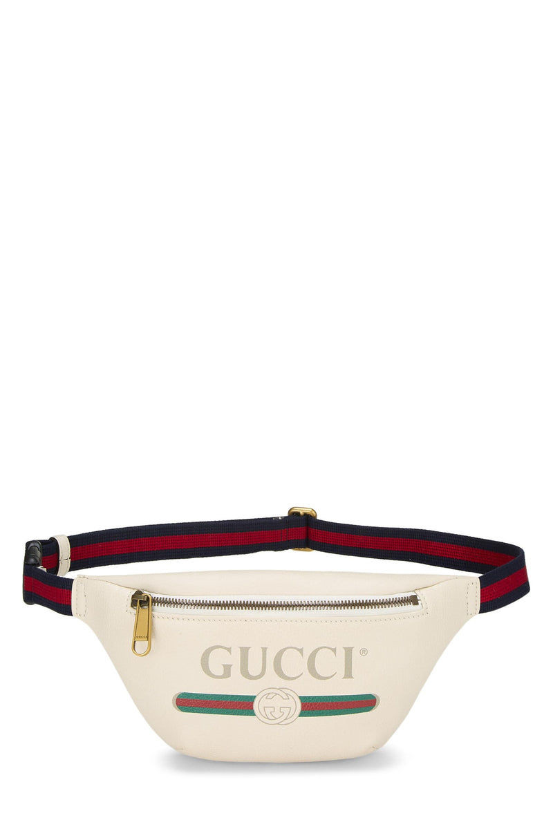 Gucci, Pre-loved White Leather Logo Printed Belt Bag Small, White