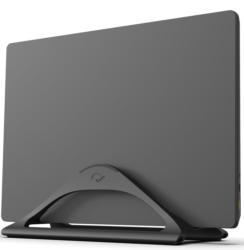 HumanCentric Vertical Laptop Stand for Desks in Matte Black, Upright Adjustable Holder to Dock Apple MacBook Stand, and Other Laptops to Organize Work & Home Office, Automatic Grip